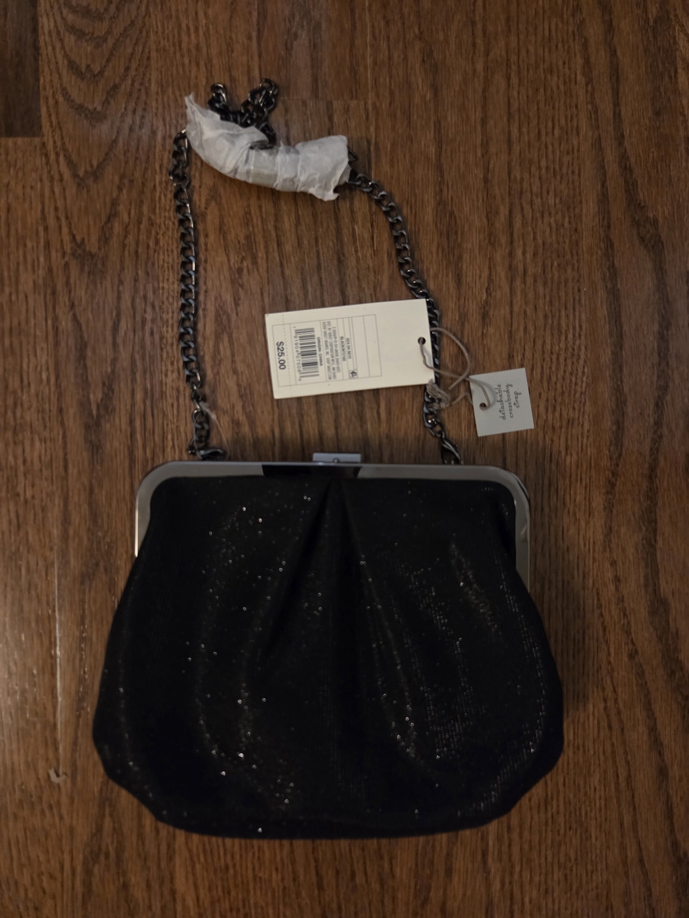 NWT A.New.Day, Black Sparkle Chain-Handle Evening Clutch